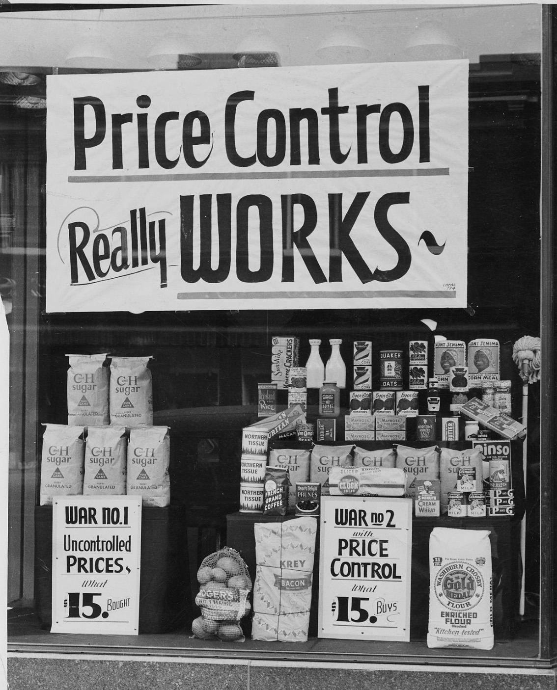 A World War II-era shop display promoting price controls 